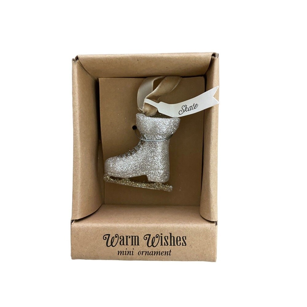 Silvestri Demdaco Warm Wishes Silver Figure Skate Mini Ornament Gift Box  2 in